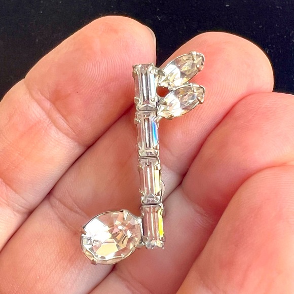 VTG Crystal Musical Note Silver Tone Brooch - Picture 3 of 9
